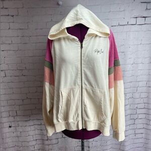 Rip curl size XL shore side hoodie cream with pink and green sleeves